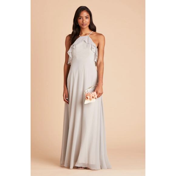 Birdy Grey Jules Dress Dove Gray Chiffon Maxi Formal Bridesmaid Medium NWT - Picture 1 of 16